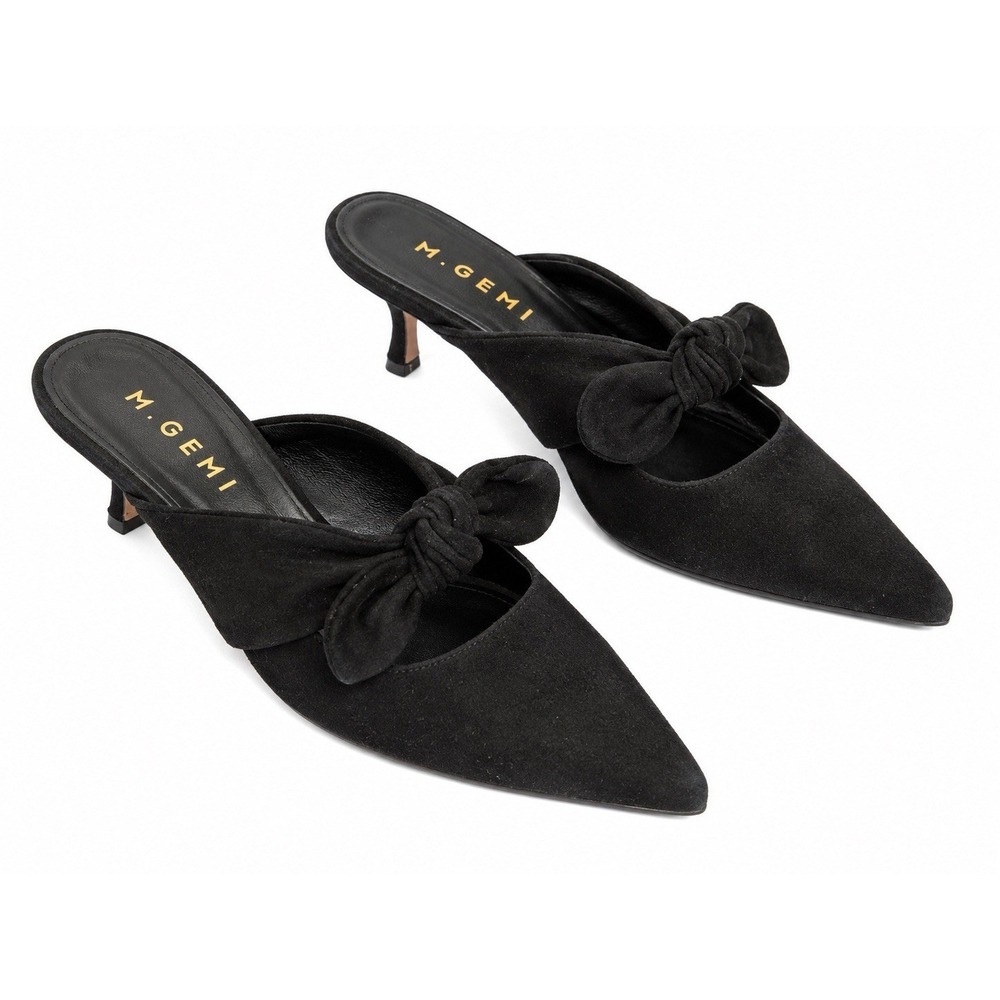 M.Gemi Black Bow Kitten Heel Mules 35 US5 Balletcore Quiet Luxury Coquette Italy